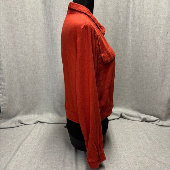 Ci Sono-Linen Collection Button Down Long Sleeve Crop Top Burnt Orange Women's L - Picture 4 of 12